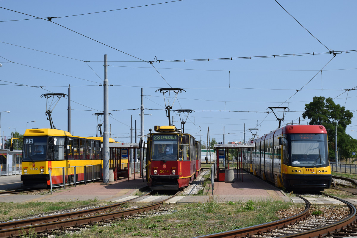 Варшава, Konstal 105Na № 1360; Варшава, Konstal 105N2k № 2044; Варшава, PESA Swing 120Na № 3143