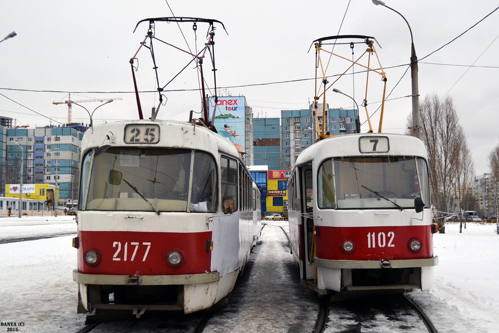 Самара, Tatra T3SU № 2177; Самара, Tatra T3SU (двухдверная) № 1102; Самара — Конечные станции и кольца (трамвай)