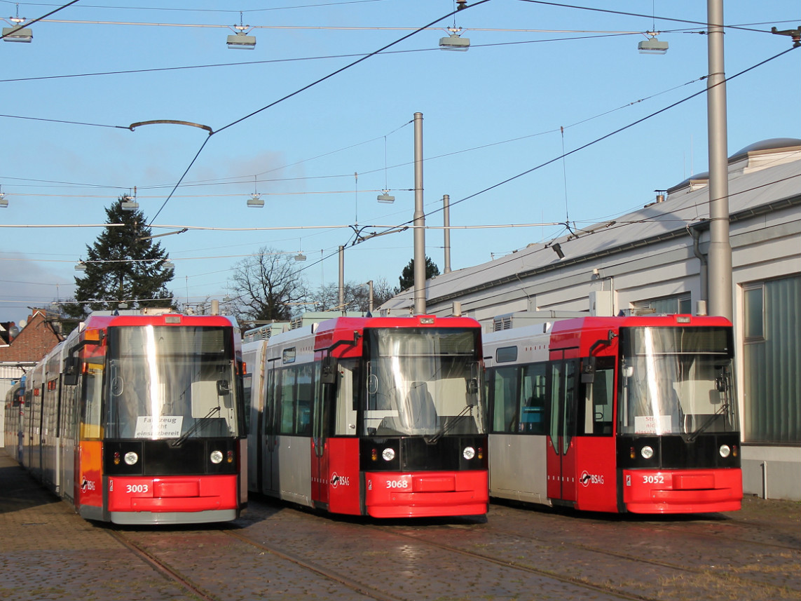 Бремен, AEG GT8N № 3003; Бремен, Adtranz GT8N № 3068; Бремен, AEG GT8N № 3052