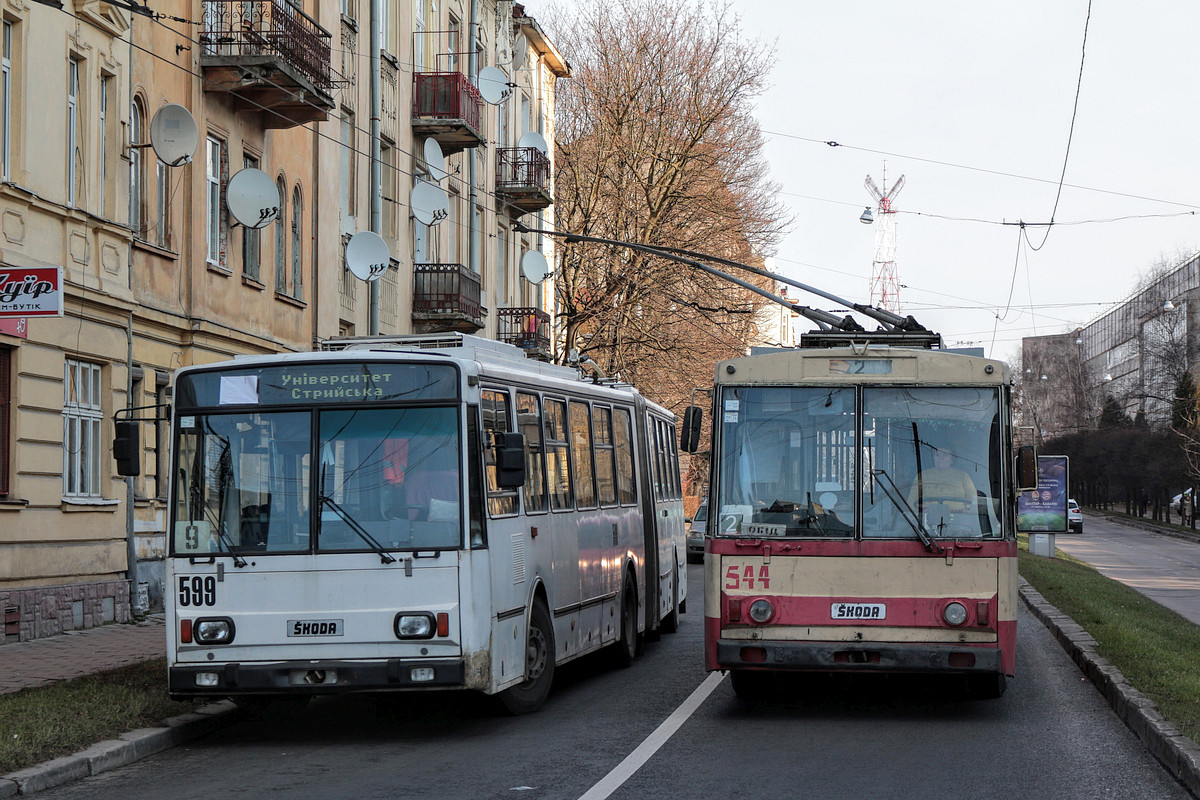 Львов, Škoda 14Tr89/6 № 544; Львов, Škoda 15TrM № 599