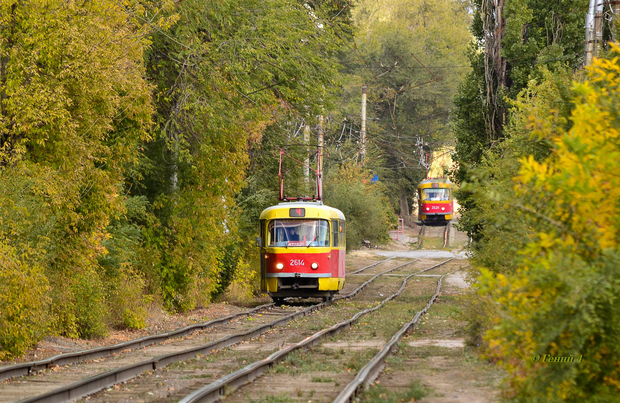 Волгоград, Tatra T3SU (двухдверная) № 2614; Волгоград, Tatra T3SU (двухдверная) № 2620; Волгоград — Трамвайные линии: [2] Второе депо — Советский район