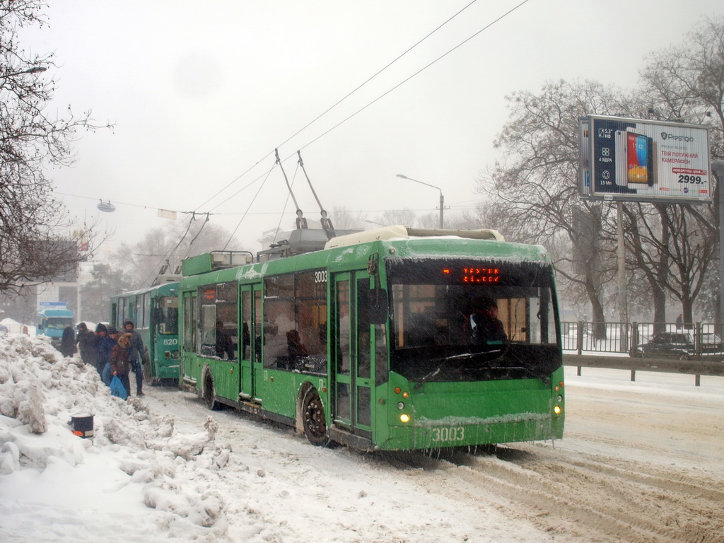 Odessa, Trolza-5265.00 “Megapolis” # 3003; Odessa — 2016.01.17 — Snowfall and Its Aftermath