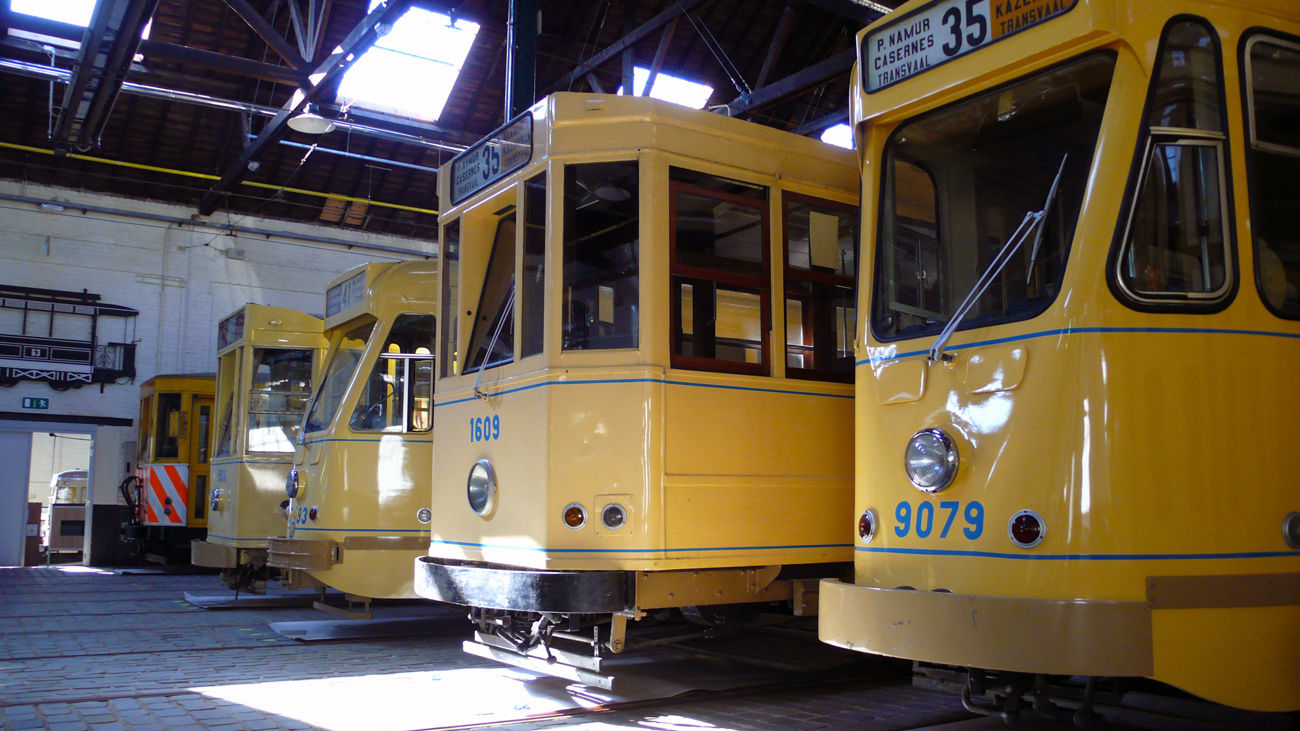 Brussels, MIVB/STIB Series 9000 № 9079; Brussels, T. B. Standard motor car № 1609; Brussels, BN PCC series 7000 № 7093; Brussels, MIVB/STIB Series 5000 № 5016