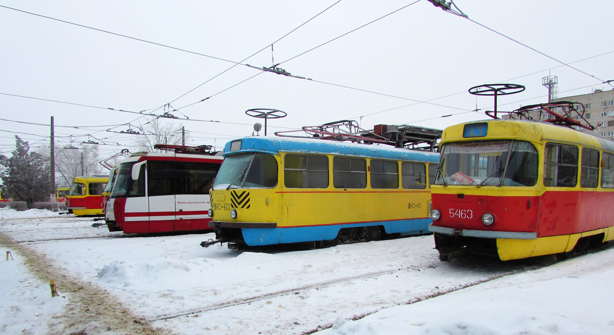 Волгоград, 71-154 (ЛВС-2009) № 5838; Волгоград, Tatra T3SU (двухдверная) № 60; Волгоград, Tatra T3SU (двухдверная) № 5463; Волгоград — Депо: [5] Трамвайное депо № 5