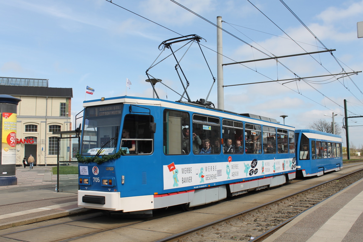 Росток, Tatra T6A2M № 705; Росток — Последний день движения вагонов Татра Т6А2М и Бомбарде 4NBWE (24.04.2015)