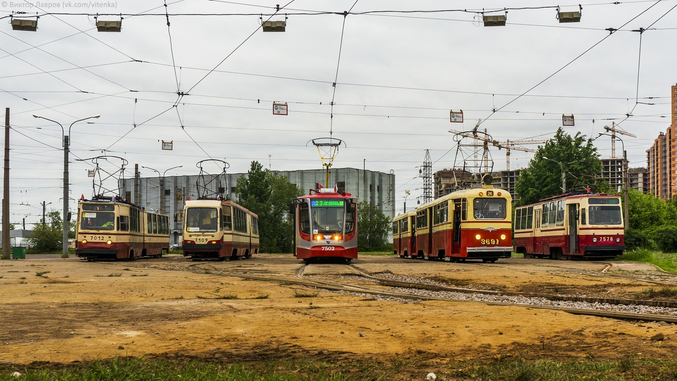 Санкт-Петербург, ЛВС-86К № 7012; Санкт-Петербург, 71-147К (ЛВС-97К) № 7109; Санкт-Петербург, 71-623-02 № 7502; Санкт-Петербург, ЛМ-49 № 3691; Санкт-Петербург, ЛМ-68М № 7578; Санкт-Петербург — Заказная поездка на поезде ЛМ-49-ЛП-49 28.05.2016