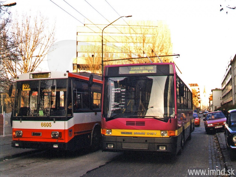 Братислава, Škoda 15Tr07/6 № 6603; Дебрецен, Ikarus 415.T1 № 800