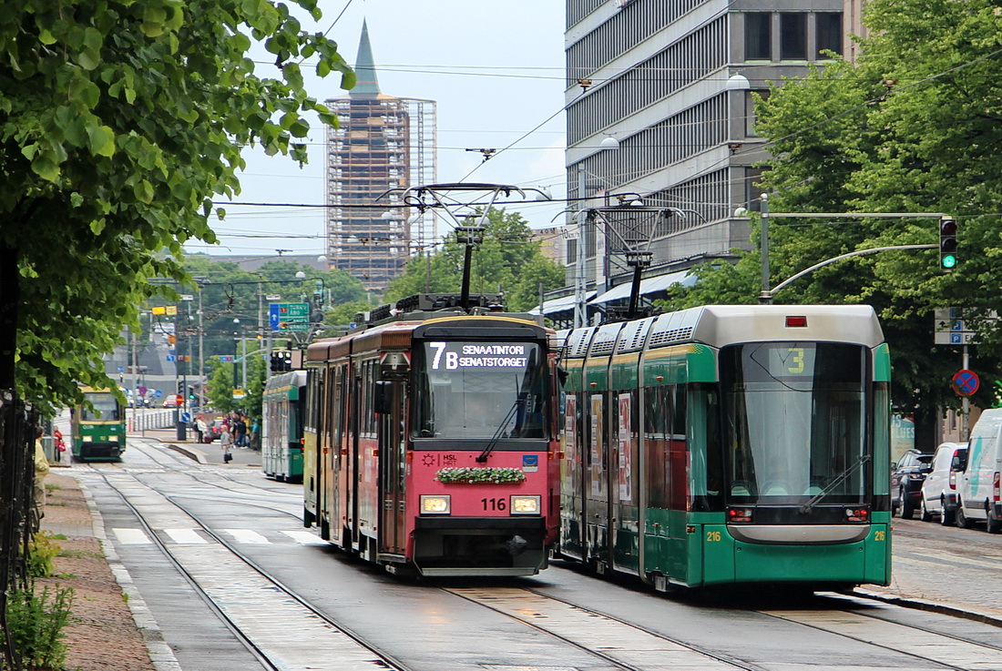 Хельсинки — Эспоо, Valmet MLNRV1 № 116; Хельсинки — Эспоо, Bombardier Variotram MLRV1 № 216