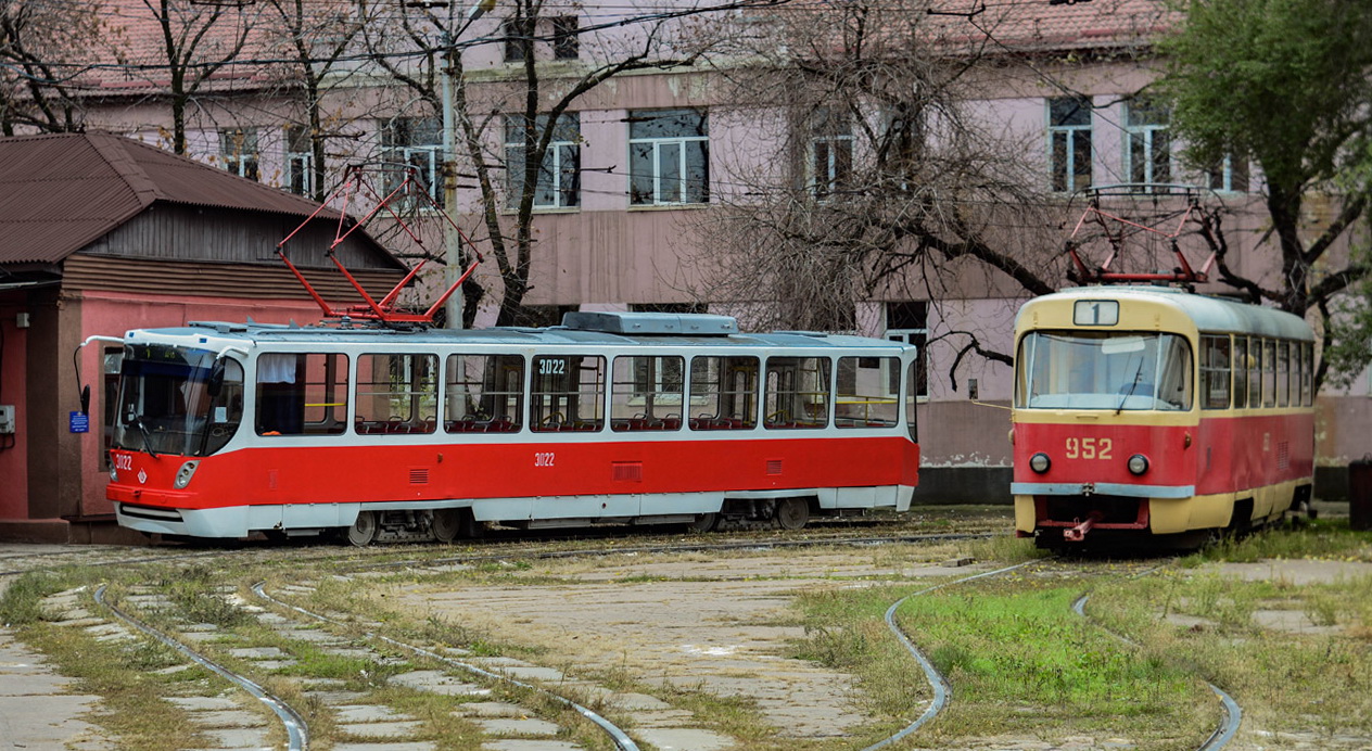 Донецк, Tatra T3SU № 952; Донецк, K1 № 3022