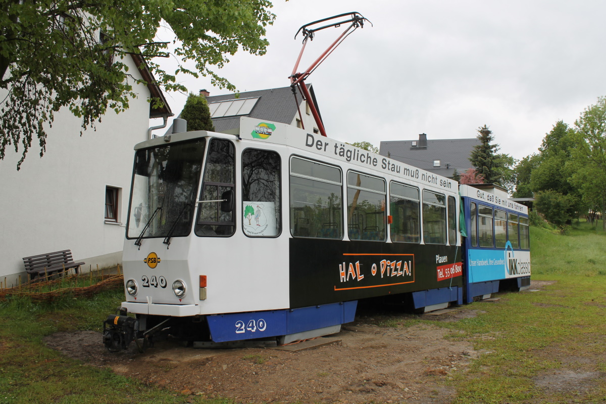 Plauen, Tatra KT4DMC № 240; Greiz — Plauen tram 240 in "Villageclub" Plauen, Tatra KT4DMC № 240; Greiz — Plauen tram 240 in "Villageclub"