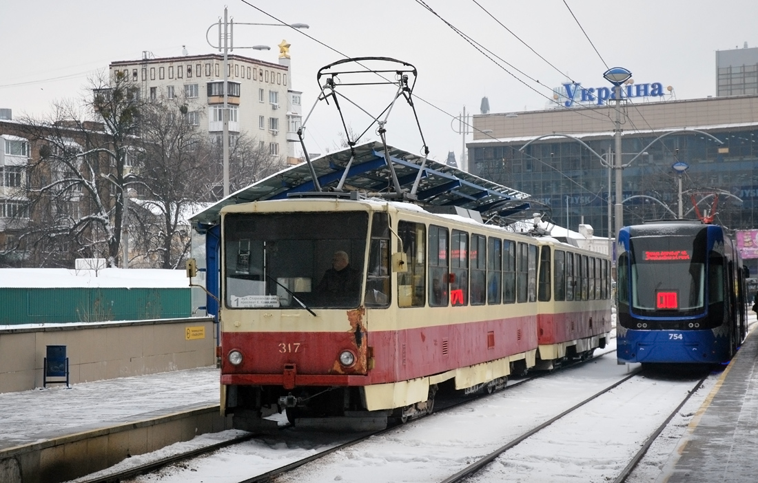 Киев, Tatra T6B5SU № 317; Киев, PESA 71-414К (Fokstrot) № 754