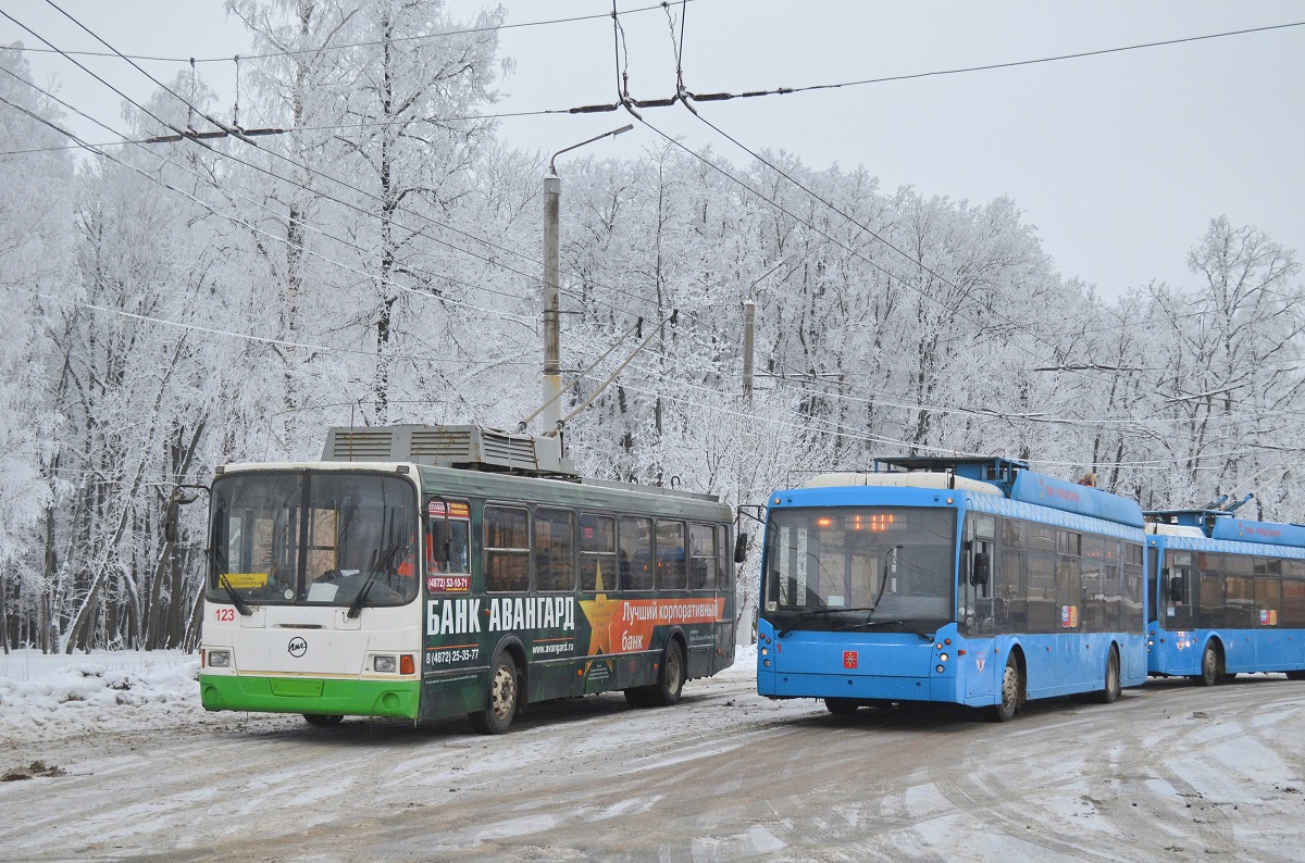 Тула, ЛиАЗ-5280 № 123; Тула, Тролза-5265.00 «Мегаполис» № 1