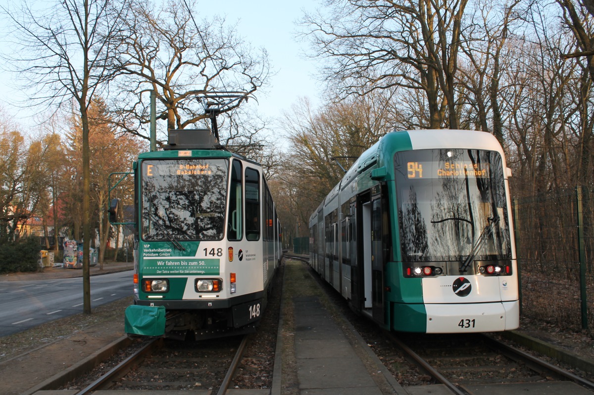 Потсдам, Tatra KT4DMC № 148; Потсдам, Stadler Variobahn № 431