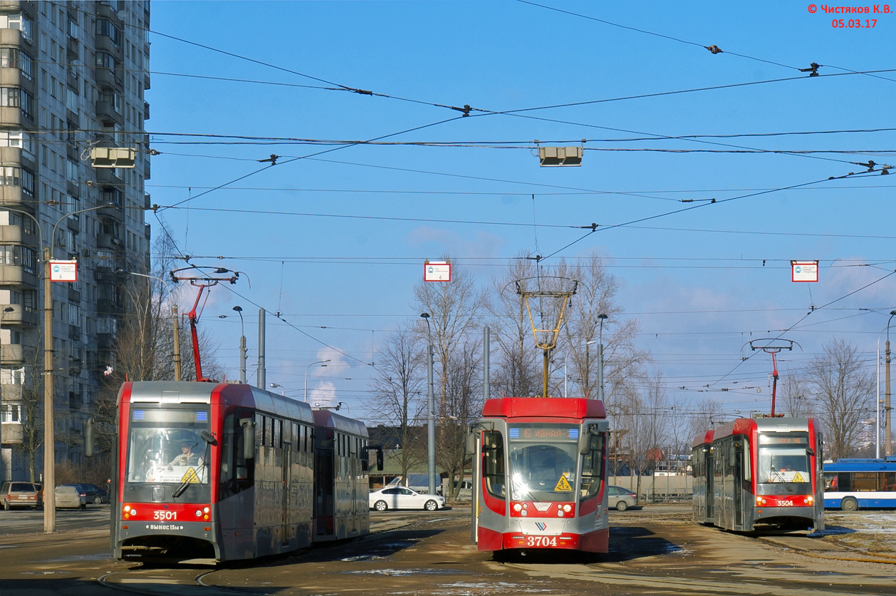 Санкт-Петербург, ЛМ-68М3 № 3501; Санкт-Петербург, 71-623-03.01 № 3704; Санкт-Петербург, ЛМ-68М3 № 3504; Санкт-Петербург — Конечные станции и разворотные кольца