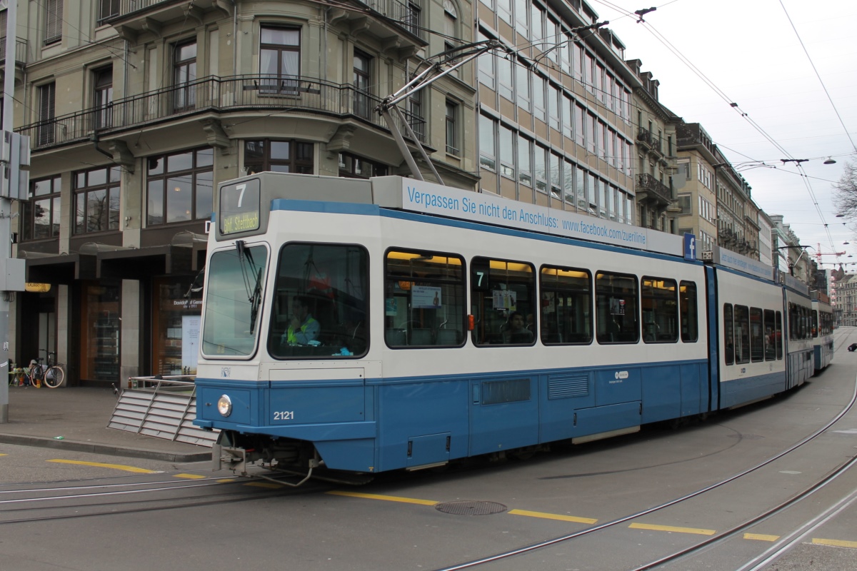 Zurich, SWP/SIG/ABB Be 4/8 "Tram 2000 Sänfte" № 2121