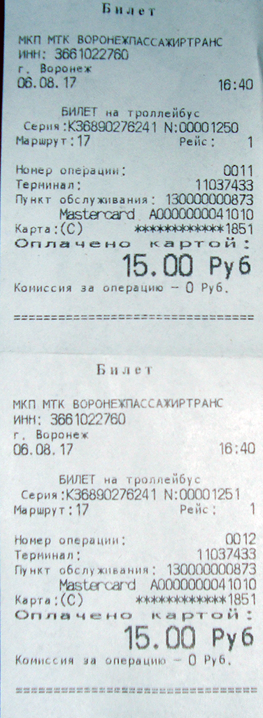 Воронеж — Проездные документы