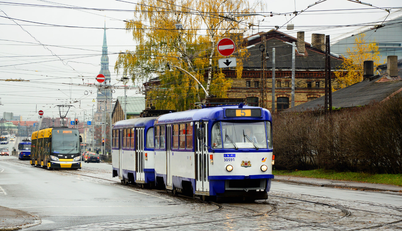 Рига, Tatra T3A № 30591; Рига, Škoda 15T ForCity Alfa Riga № 57060