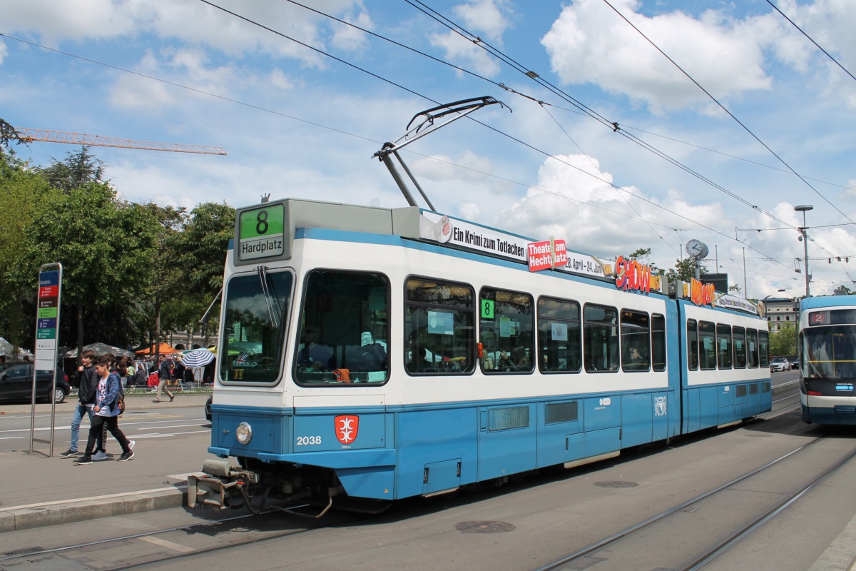 Zurich, SWS/SWP/BBC Be 4/6 "Tram 2000" № 2038