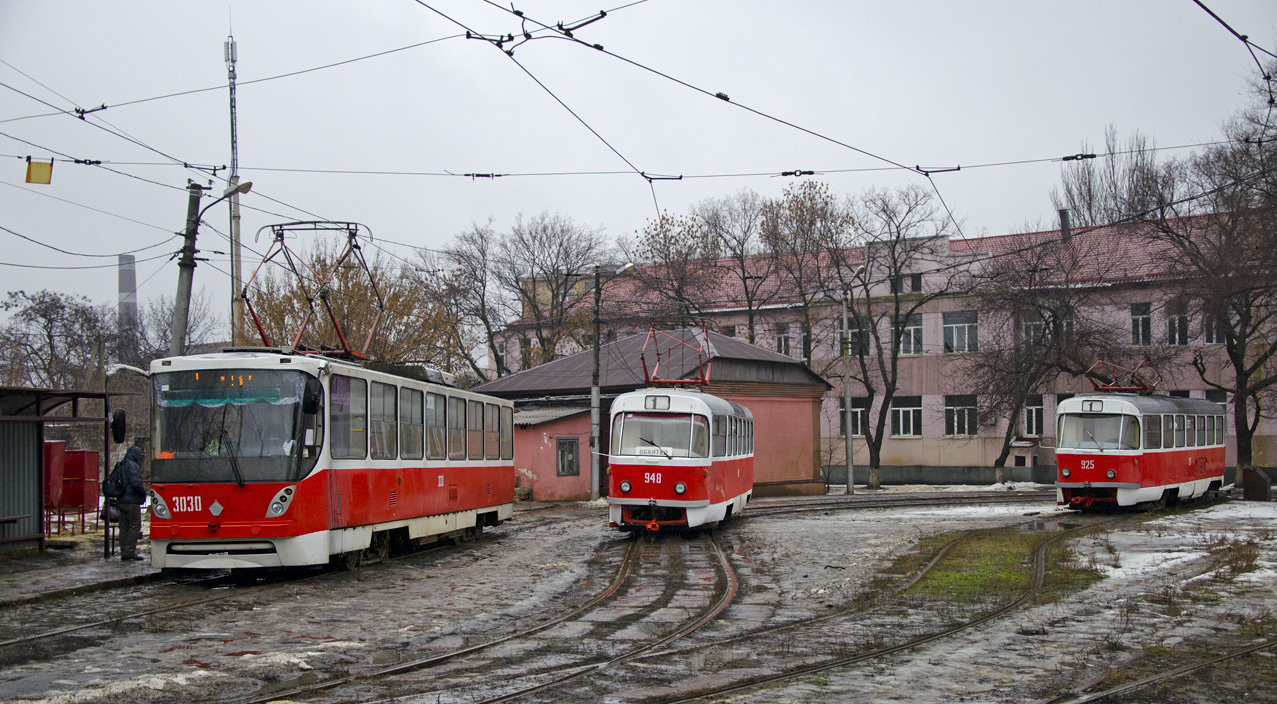 Донецк, К1 № 3030; Донецк, Tatra T3SU № 948; Донецк, Tatra T3SU № 925