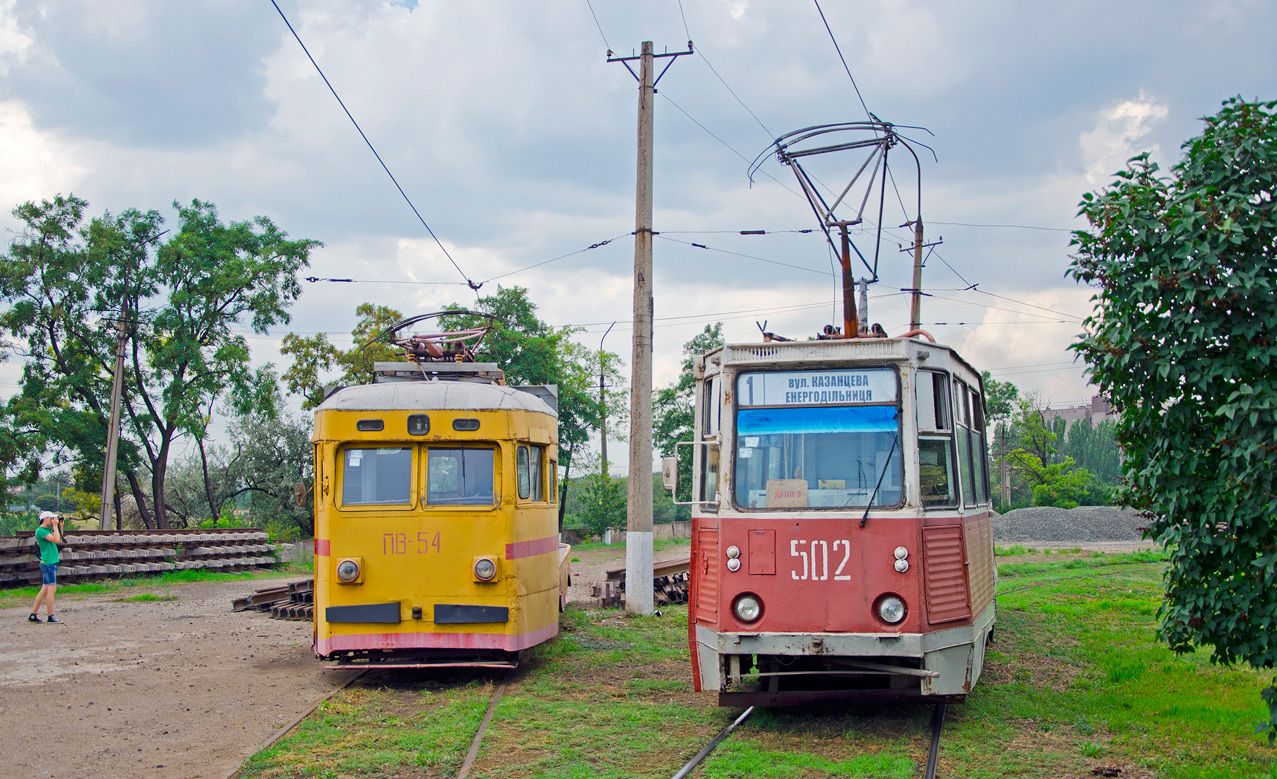 Мариуполь, МТВ-82 № ПВ-54; Мариуполь, 71-605 (КТМ-5М3) № 502