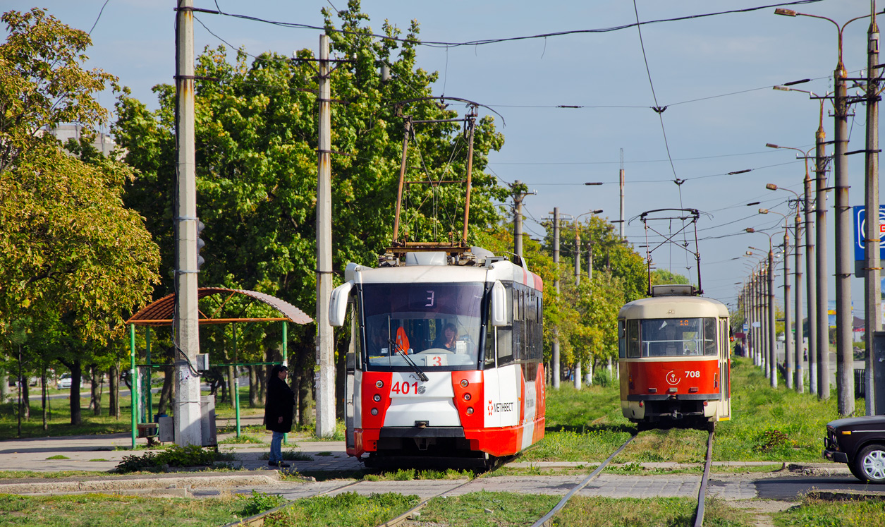 Мариуполь, 71-153 (LM-2008) № 401; Мариуполь, Tatra T3SUCS № 708
