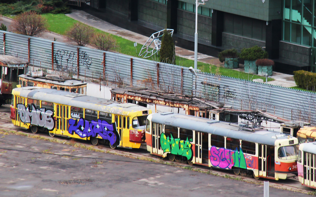 Москва, Tatra T3SU № 0129; Москва, МТТЧ № 3403; Москва — Виды с высоты; Москва — Трамвайно-ремонтный завод (ТРЗ)