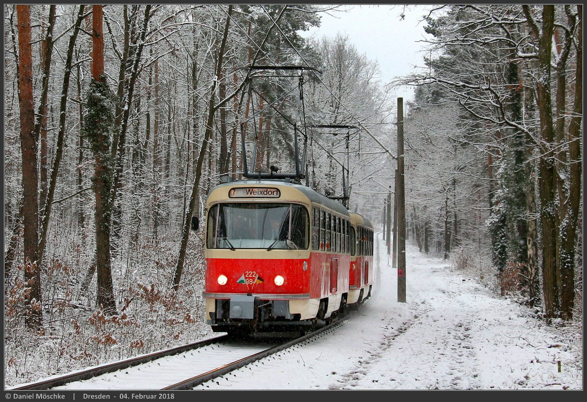 Дрезден, Tatra T4D № 222 998 (201 315); Дрезден — Последний день трамвайного движения в кольце «Дибштайг» (04.02.2018)