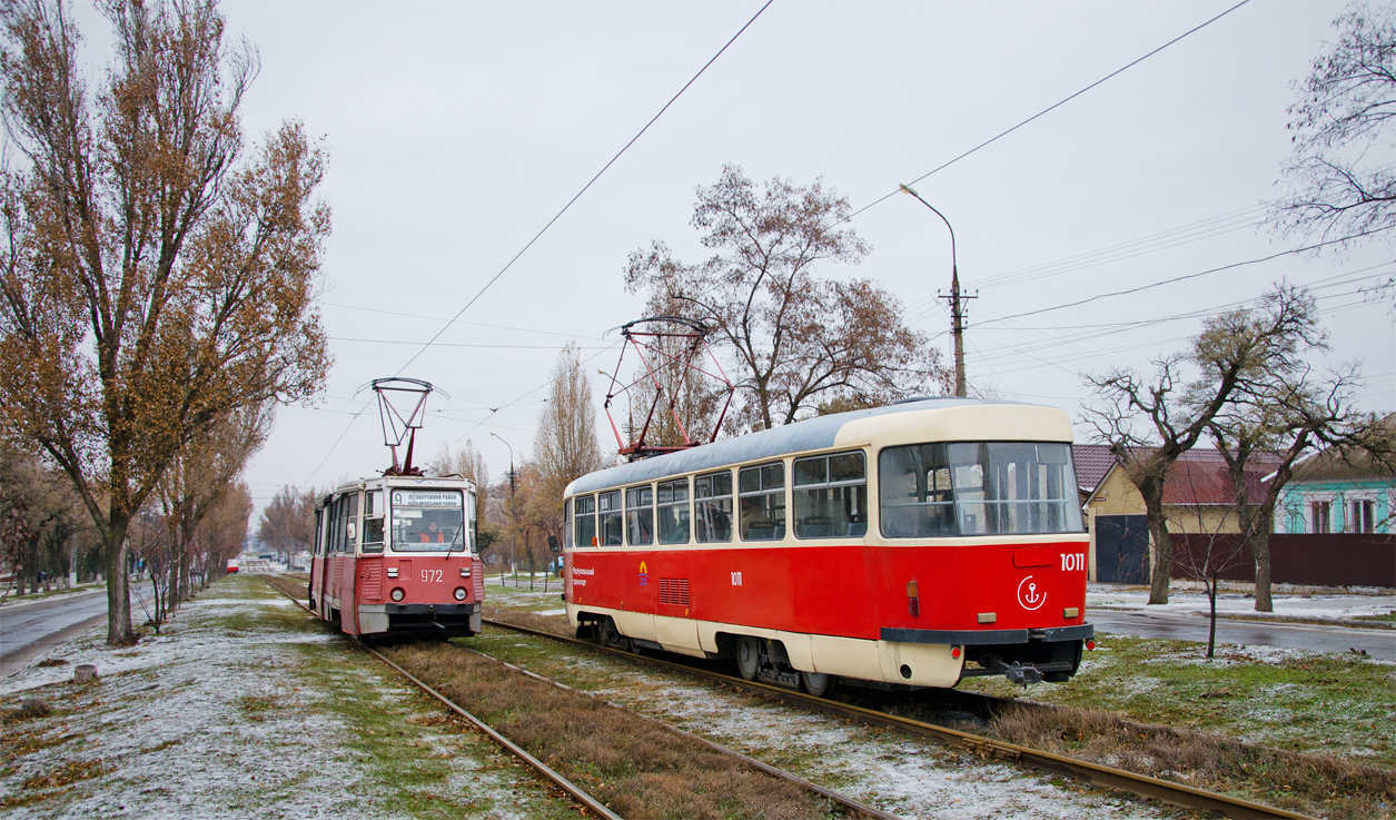 Mariupol, 71-605 (KTM-5M3) # 972; Mariupol, Tatra T3SUCS # 1011
