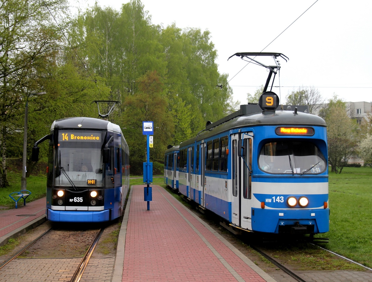 Краков, Bombardier NGT6/2 № RP635; Краков, SGP Type E1 № HW143