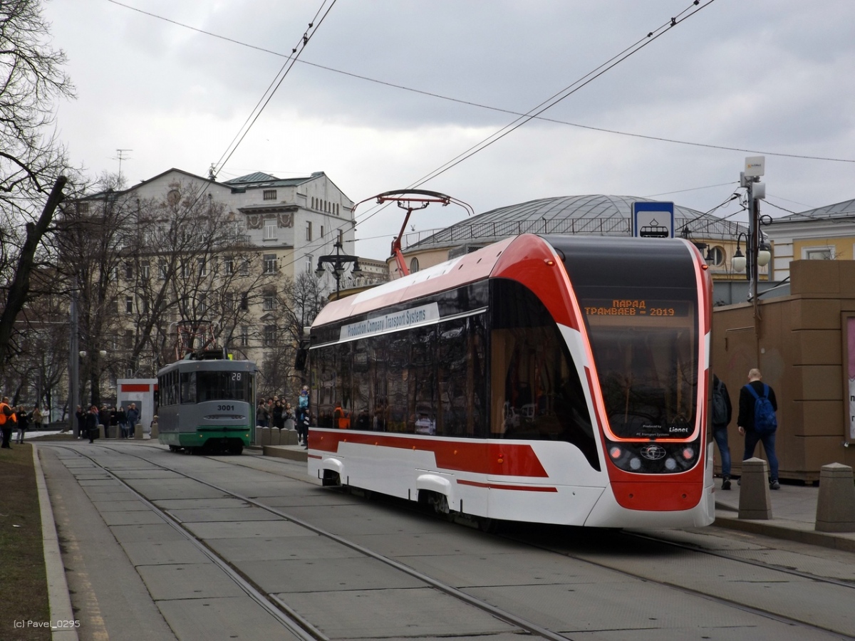 Moskau, 71-911EM “Lvyonok” Nr. б/н; Moskau — Parade to 120 years of Moscow tramway on April 20, 2019