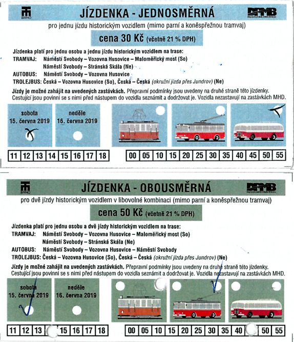 Brno — Dopravní nostalgie 2019; Brno — Tickets
