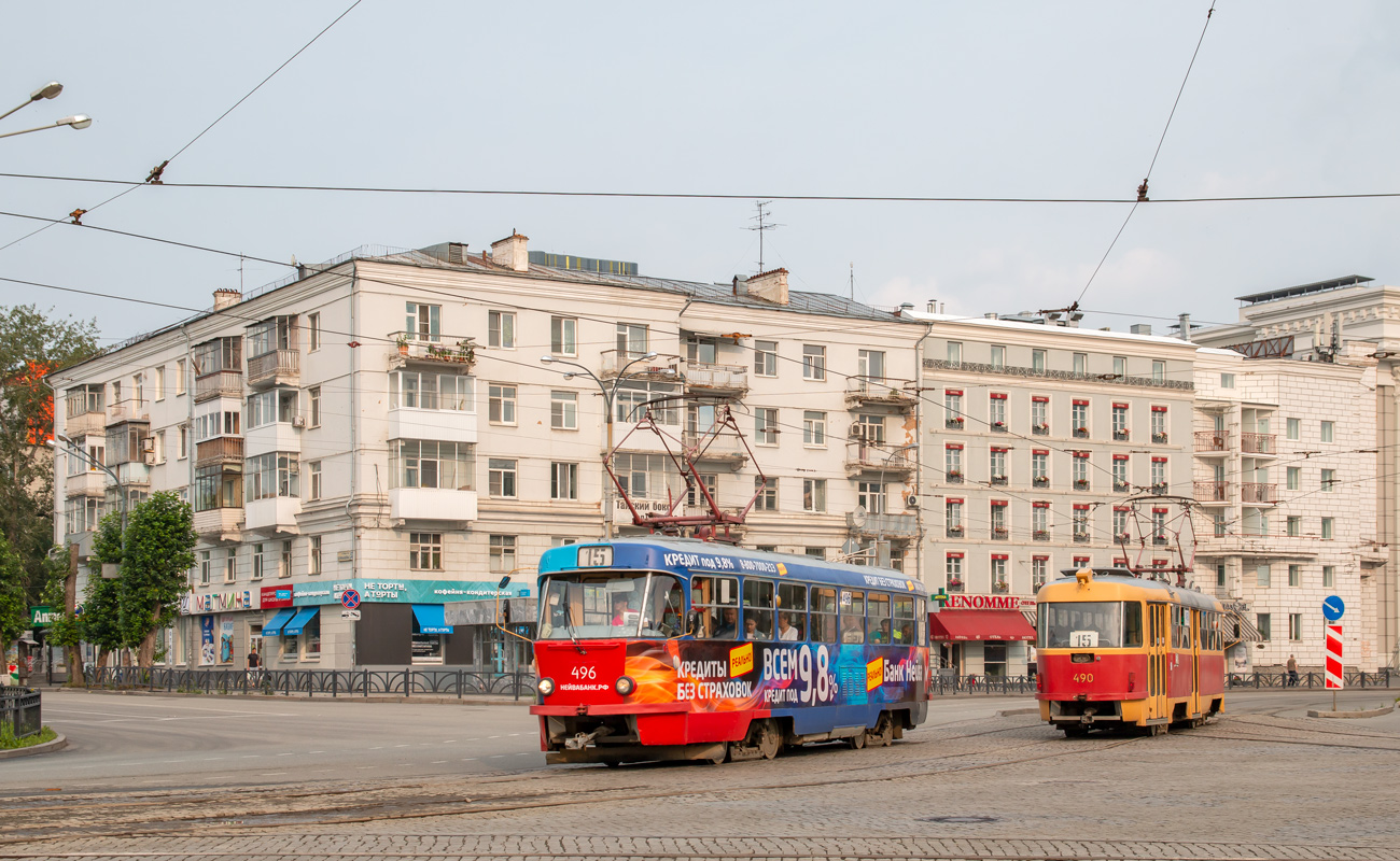 Yekaterinburg, Tatra T3SU (2-door) # 496; Yekaterinburg, Tatra T3SU (2-door) # 490