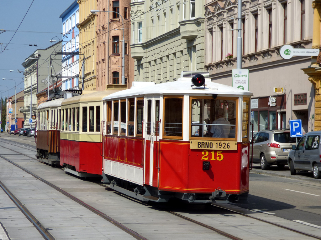 Brno, Ringhoffer 2-axle trailer car № 215; Brno — Streetparty 150 — 150 years of public transport in Brno celebrations