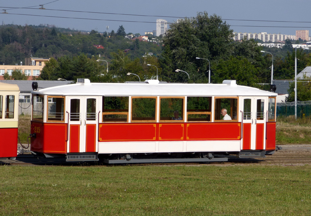 Brno, Ringhoffer 2-axle trailer car č. 215; Brno — Streetparty 150 — 150 years of public transport in Brno celebrations