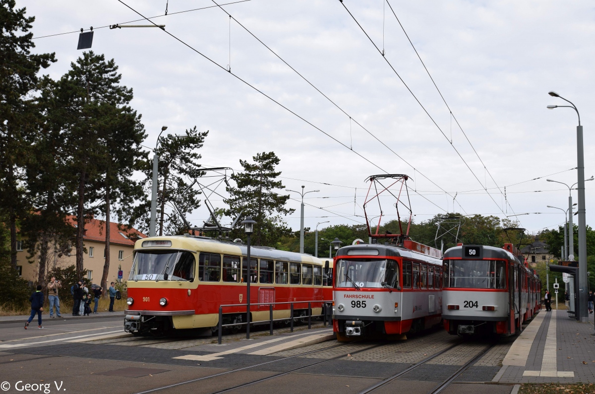 Галле, Tatra T4D № 901; Галле, Tatra T4D № 985; Галле, Tatra B4DC № 204; Галле — Юбилей: 50 лет вагонов «Татра Т4Д» в Галле (07.09.2019)