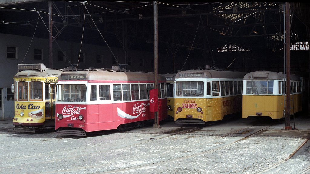 Лиссабонская агломерация, Carris 2-axle motorcar (Ligeiro) № 449; Лиссабонская агломерация, Carris 2-axle motorcar (Ligeiro) № 474; Лиссабонская агломерация, Carris 2-axle trailer (Ligeiro) № 173; Лиссабонская агломерация — Трамваи: Депо Санту-Амару