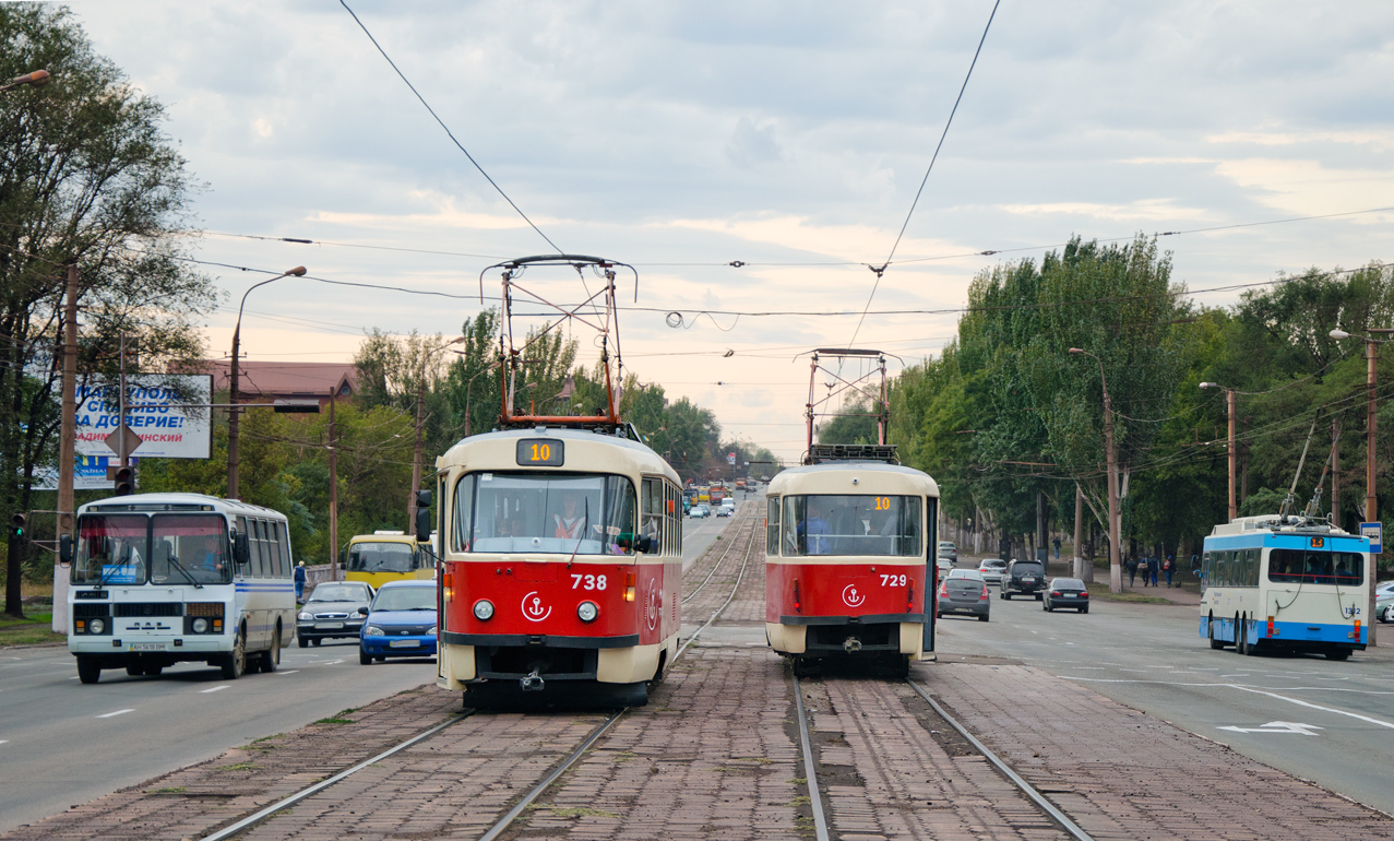 Мариуполь, Tatra T3A № 738; Мариуполь, Tatra T3A № 729; Мариуполь, MAN/Gräf & Stift 860 SL172HO № 1312