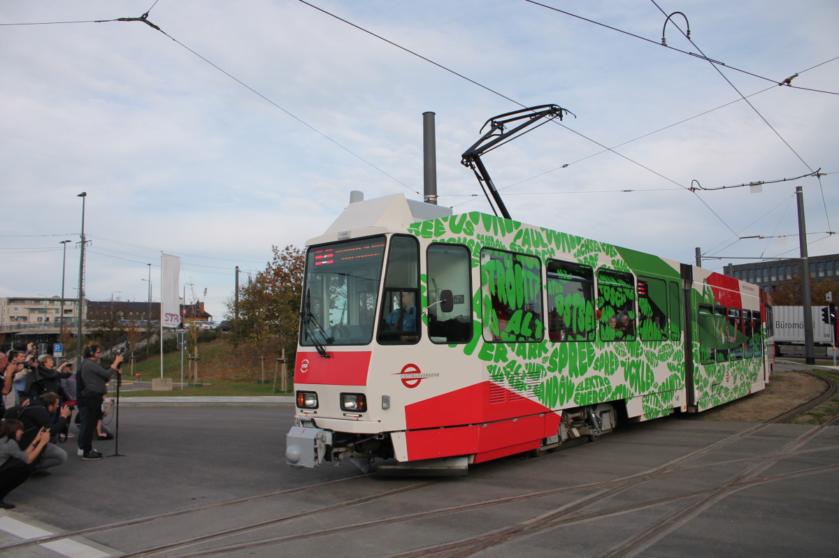Котбус, Tatra KTNF6 № 148; Котбус — Открытие новой транспортной развязки на главной станции (21.10.2019)