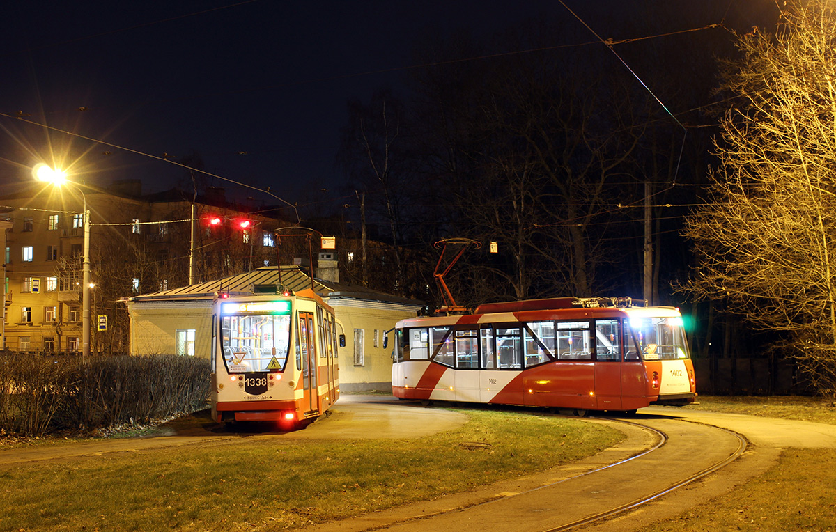 Санкт-Петербург, 71-134А (ЛМ-99АВН) № 1338; Санкт-Петербург, 71-153 (ЛМ-2008) № 1402; Санкт-Петербург — Конечные станции и разворотные кольца
