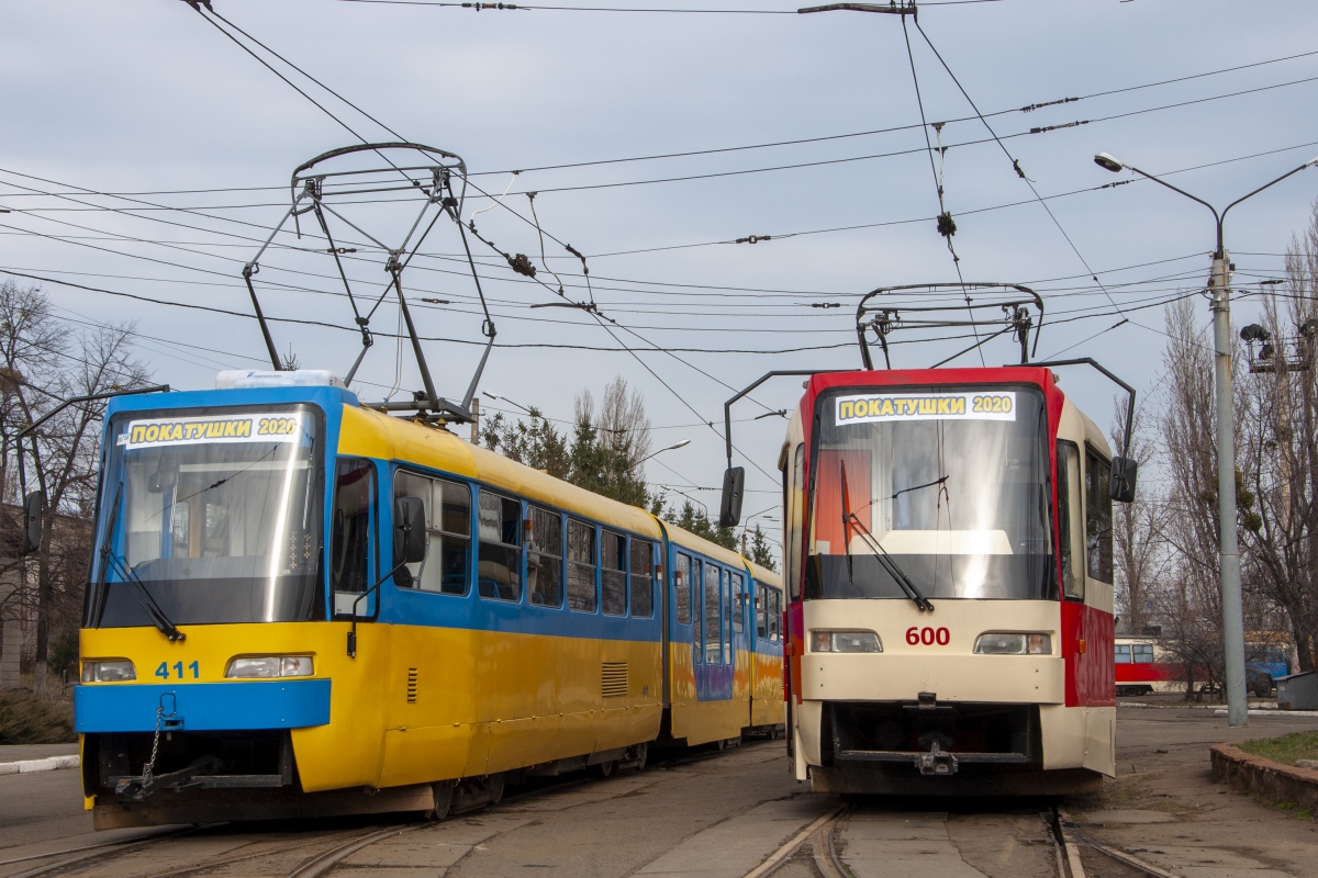 Киев, KT3UA № 411; Киев, T3UA-3 “Kashtan” № 600; Киев — Trip on trams KT3UA, К1М6 and T3UA-3 7th 07.03.2020