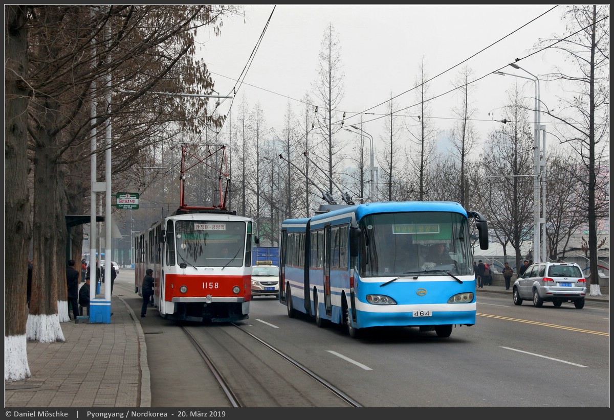 Pyongyang, Tatra T6B5K № 1158; Pyongyang, Chollima 091 № 464 Pyongyang, Tatra T6B5K № 1158; Pyongyang, Chollima 091 № 464