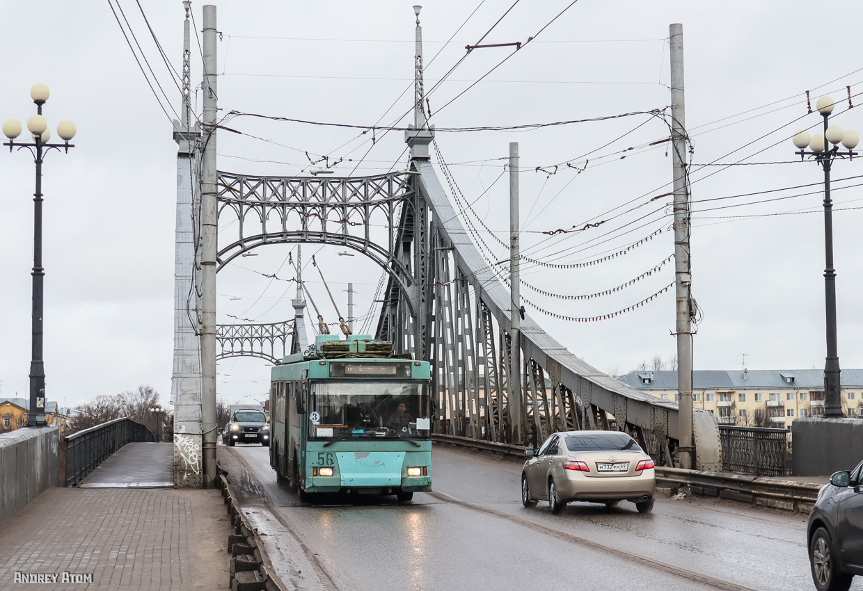 Тверь, Тролза-5275.05 «Оптима» № 56; Тверь — Последние годы тверского троллейбуса (2019 — 2020 гг.); Тверь — Троллейбусные линии: Старый Волжский мост