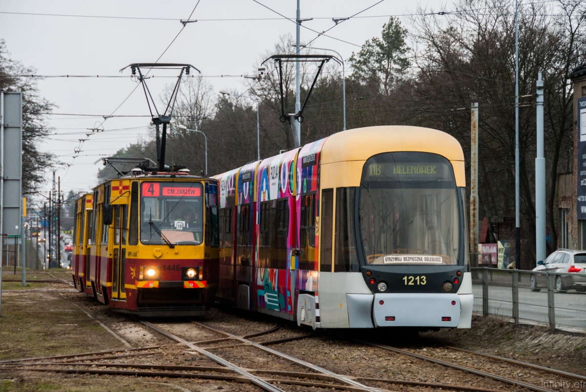 Лодзь, Konstal 805Na № 1446; Лодзь, Bombardier Cityrunner № 1213
