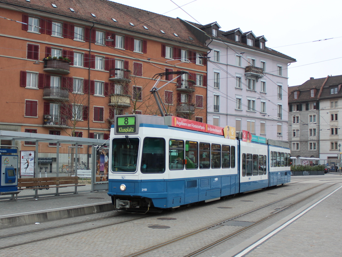 Zurich, SWP/SIG/ABB Be 4/8 "Tram 2000 Sänfte" № 2119