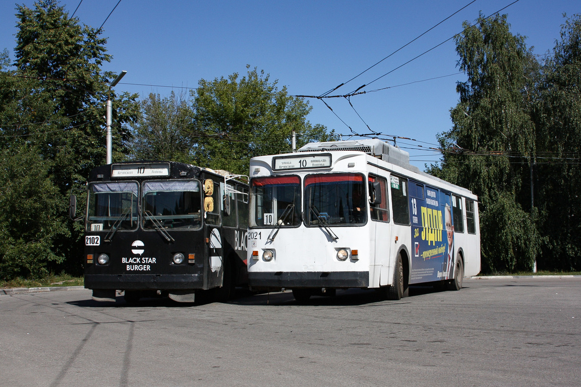 Рязань, ЗиУ-682Г-012 [Г0А] № 2102; Рязань, ЗиУ-682ГМ1 (с широкой передней дверью) № 2021; Рязань — Депо, конечные станции и кольца