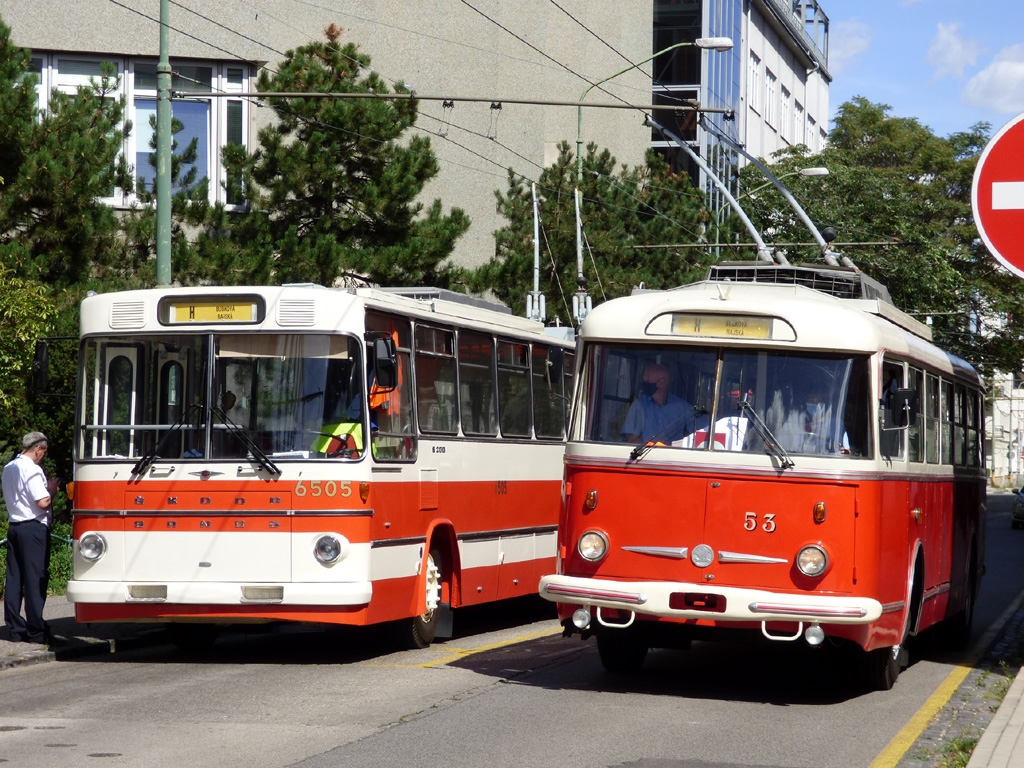Bratislava, Sanos-Škoda S200Tr č. 6505; Bratislava, Škoda 9TrHT28 č. 53; Bratislava — 125 rokov MHD