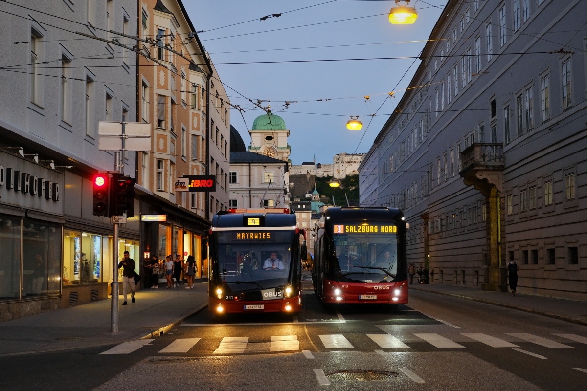 Salzburg, Solaris Trollino III 18 AC MetroStyle # 341; Salzburg, Hess lighTram 19 DC # 413