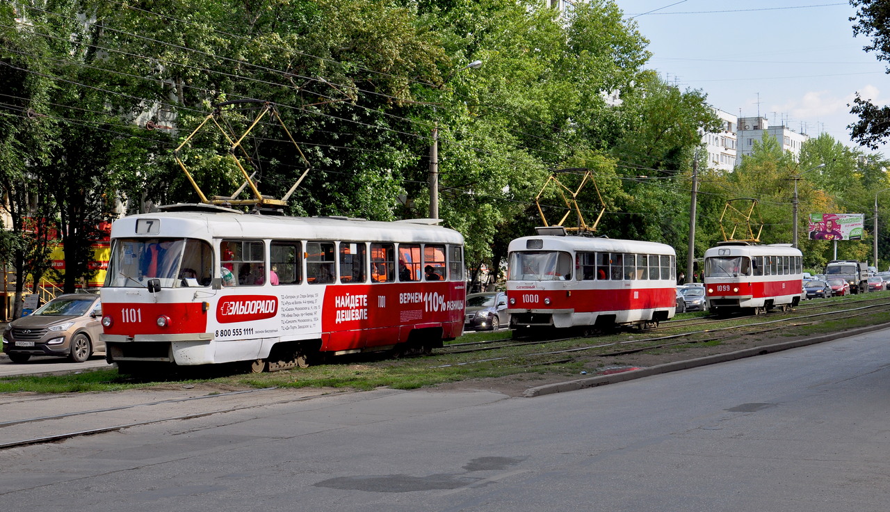 Samara, Tatra T3SU (2-door) č. 1101; Samara, Tatra T3SU č. 1000; Samara, Tatra T3SU (2-door) č. 1099