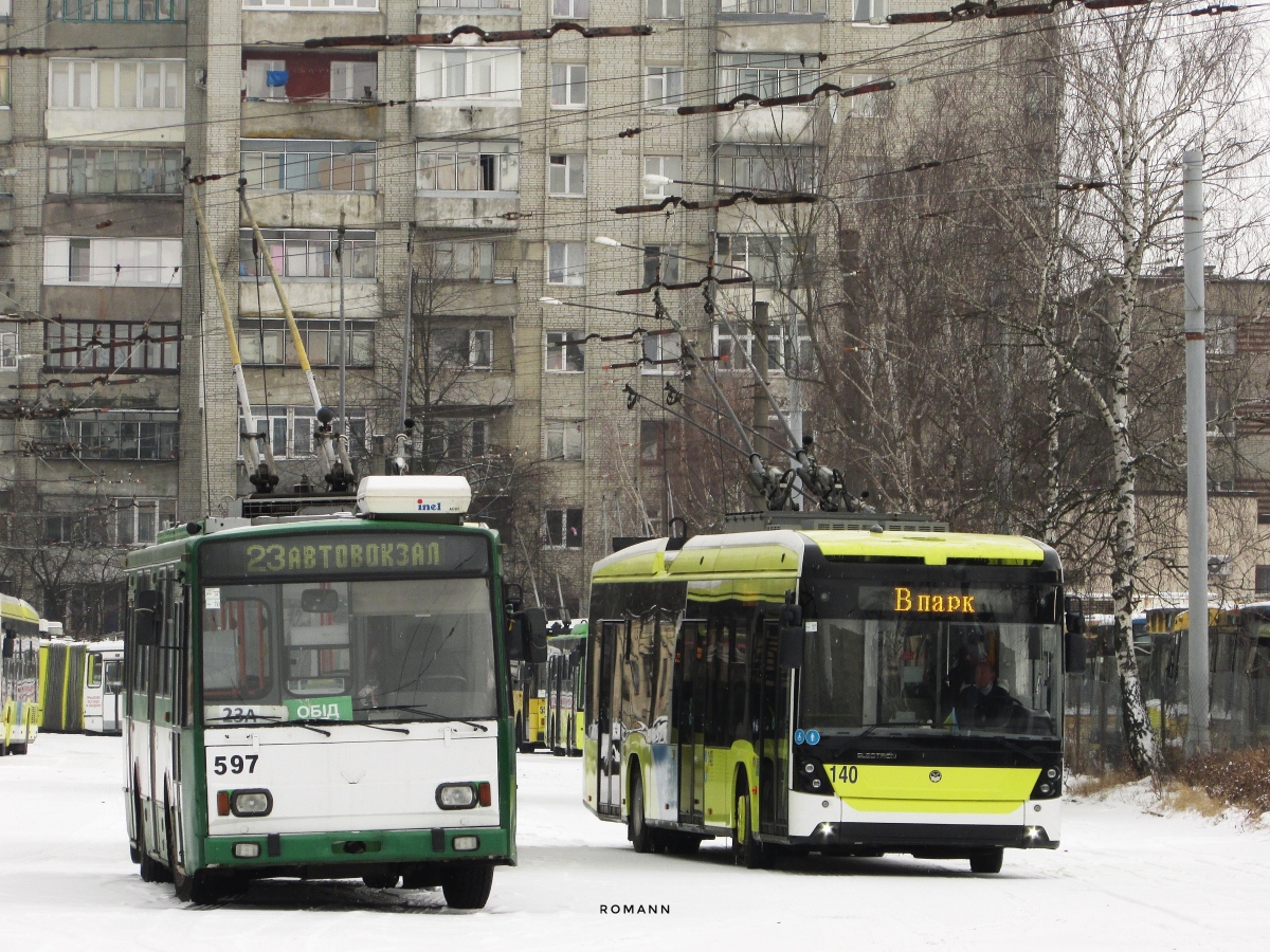 Львов, Škoda 14TrM № 597; Львов, Electron T19102 № 140