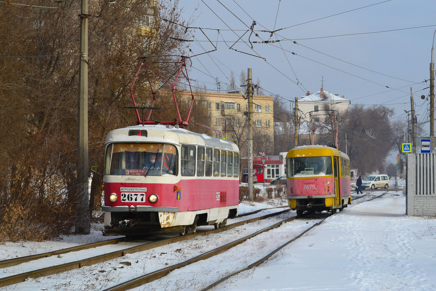 Волгоград, Tatra T3SU (двухдверная) № 2677; Волгоград, Tatra T3SU (двухдверная) № 2675